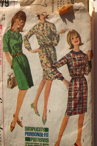 SIMPLICITY 6079 VINTAGE MISSES STRAIGHT SHIRTDRESS PATTERN SIZE 14