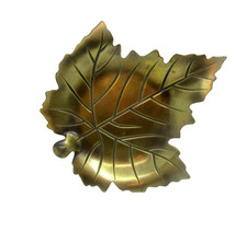 Vintage Brass Maple Leaf Trinket Dish 6" by 7"