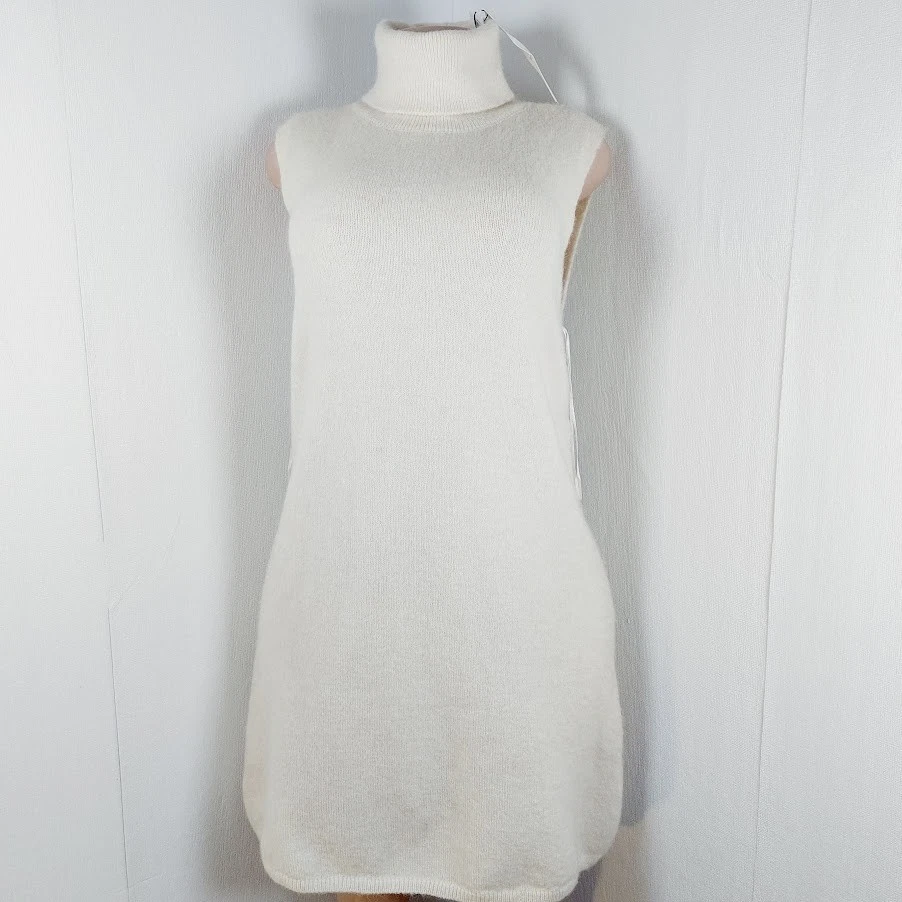 Mini vestido Zara feminino branco gola tartaruga sem mangas suéter tamanho grande - Imagem 2 de 4