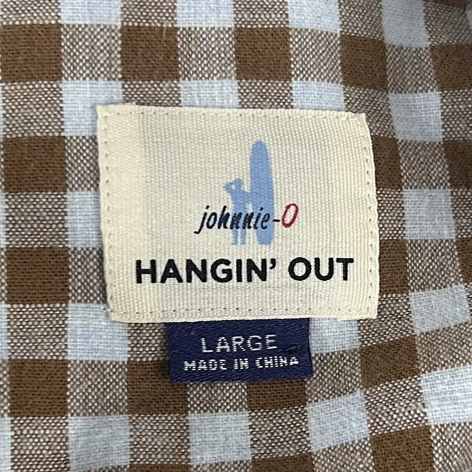 Camisa Johnnie O grande pendurada marrom xadrez 100% algodão casual botão para baixo - Imagem 3 de 4