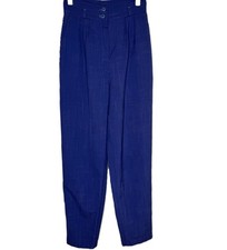 Vintage 80s Women's Linen-Blend High-Waisted Pleated Tapered Pants, Size XS