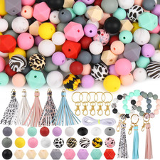 141Pcs Silicone Beads for Keychain Making Kit 15Mm 12Mm round 14Mm Polygon