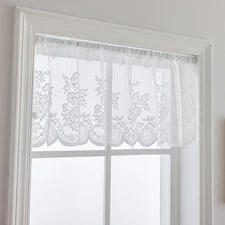  White Lace Sheer Kitchen Valance Curtains for Windows 18 Inch Length Vintage 