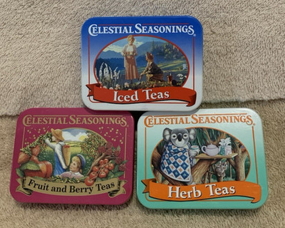 3 Pc Vintage Celestial Seasonings Teas Miniature Hinged Tin Boxes (empty) - GUC