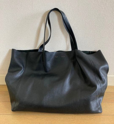 CELINE Horizontal Cabas Tote Bag Black Leather Large Shopper Italy w/Dust Bag