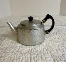 Antique 1930's Sona Ware England J195 Individual Small Hammered Aluminum Teapot