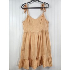 Old Navy Orange Gingham Cotton Gauze Tie Strap Mini Dress Large Smocked Back