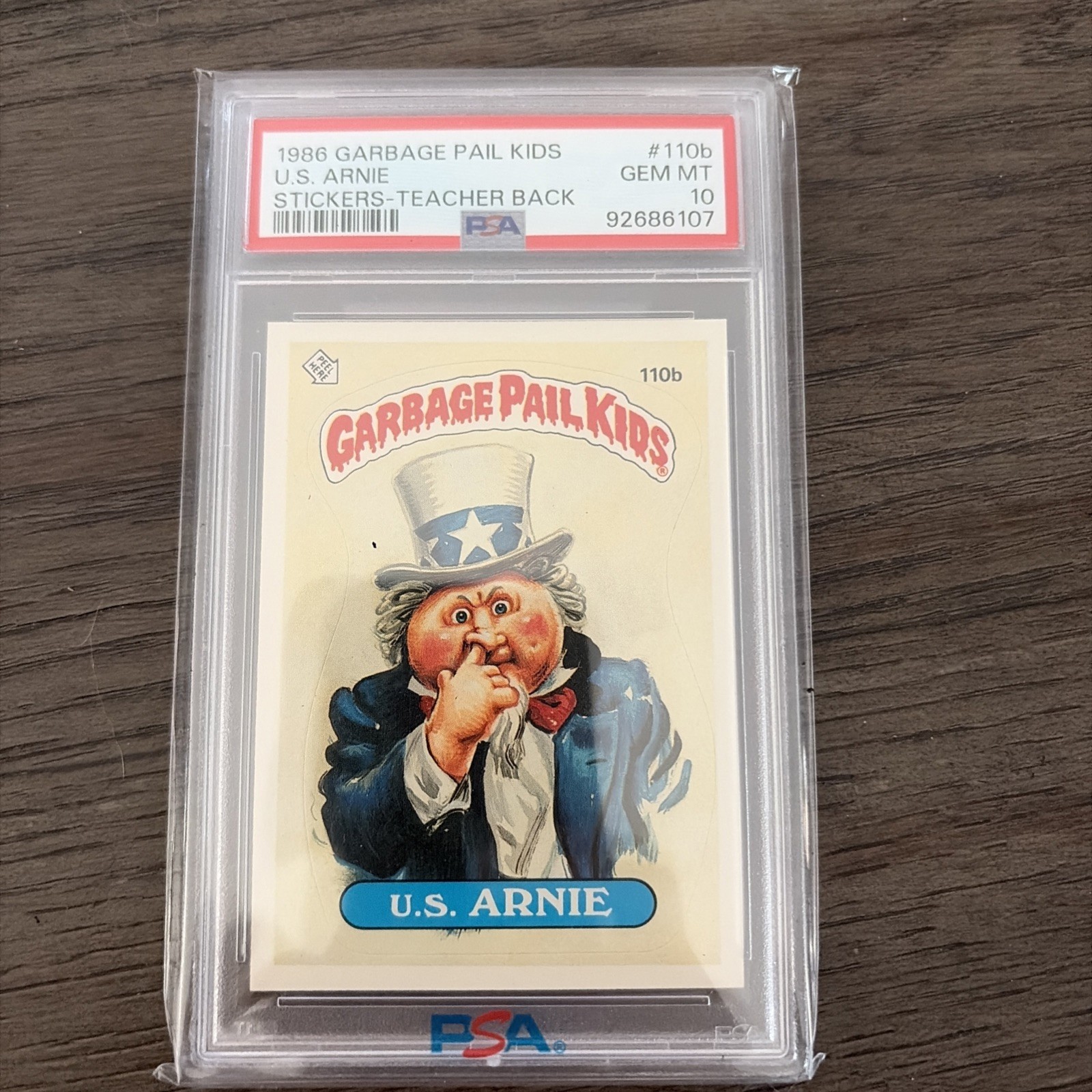 1986 Topps Garbage Pail Kids GPK Stickers #110b U.S. Arnie Teacher Back PSA 10