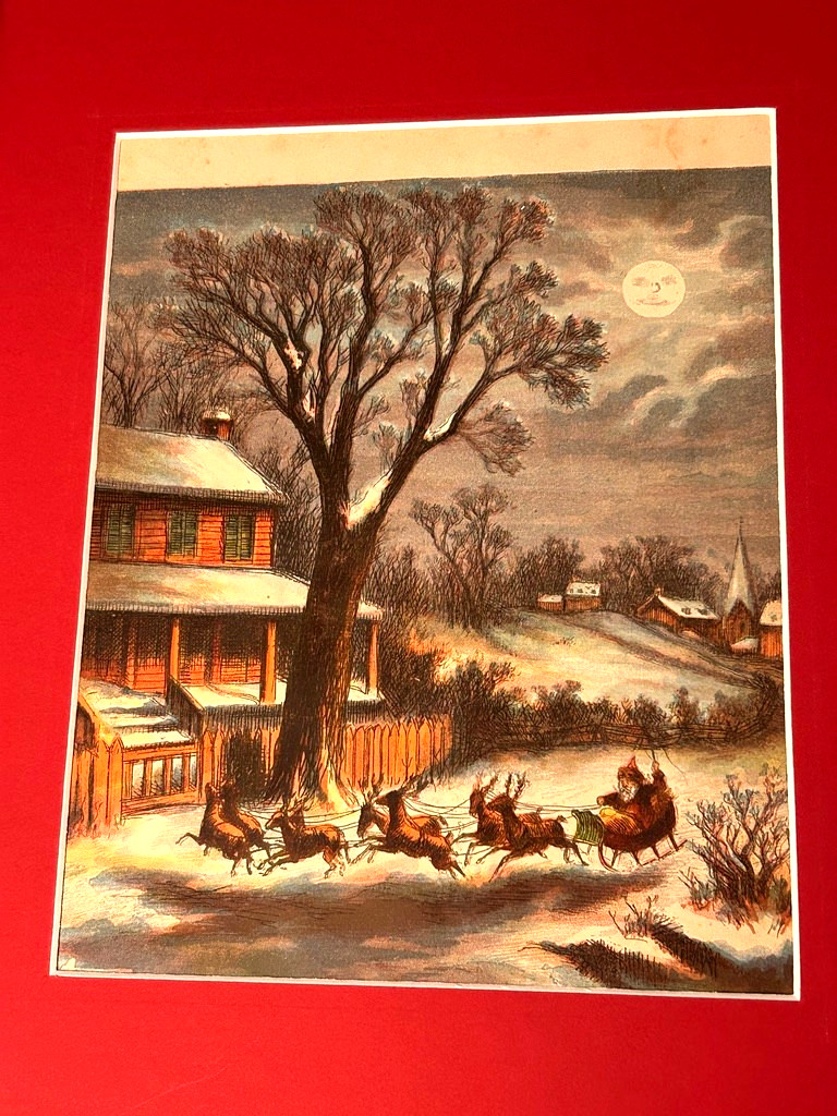 FRAMED 1869 SANTA CLAUS "NIGHT BEFORE CHRISTMAS" LITHOGRAPH BY THOMAS NAST