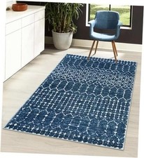 Moroccan Blue 3x5 Non-Slip Washable Soft Rug for Bedroom Floor Throw,