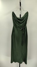 Quince Women 100% Washable Silk Strapless Midi Dress Forest Green L