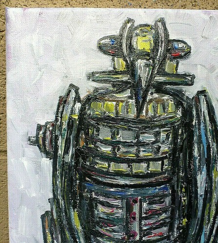 ROBO BIRD robot NEW machine WOW painting original 8x10 canvas art signed Crowell - Picture 7 of 12