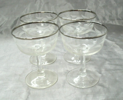 Vtg Nasco Durand PARIS NIGHT Set of 4~4-1/2'' Champagne Tall Sherbet France EC 3