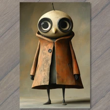 Art Print  Whimsical Character Black Coat Sad Expression Unique Peculiar cute