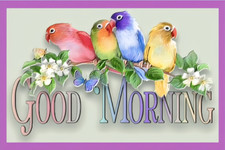 Beautiful birds with flowers, butterflies GOOD MORNING kitchen MAGNET