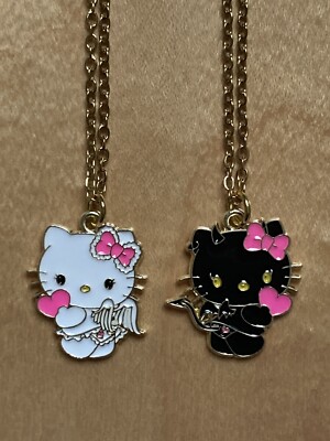 Matching Cat Necklaces Angel Demon Devil Kitty Cute Heart White