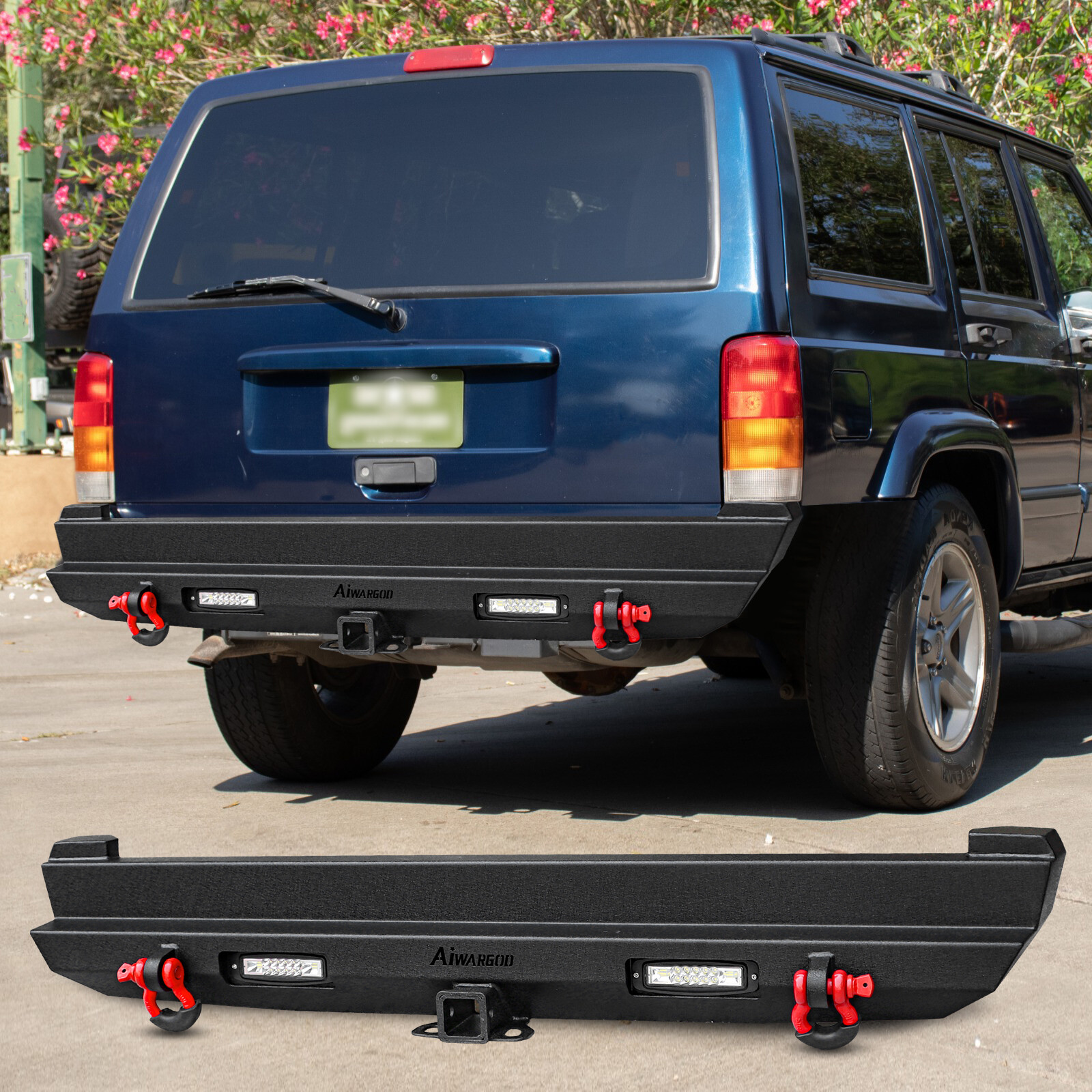 Offroad Rear Bumper w/ Winch Mount Plate Set For 1989-2001 Jeep Cherokee XJ