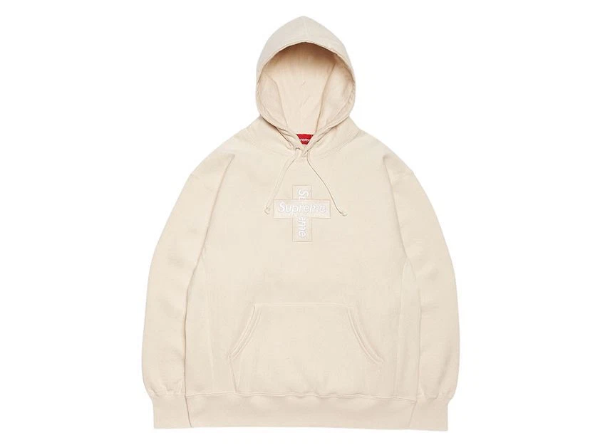 Sweat à capuche naturel logo boîte croisée suprême