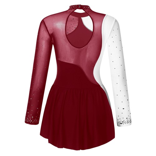 Womens Dancewear Cutout Back Dresses Patchwork Dress Dancing Competition Skirt - Picture 18 of 61