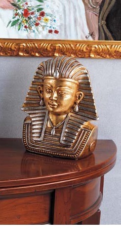 TUTANKAMON EGIZIANO CERAMICA FOGLIA ORO SCULTURA STATUA SOPRAMMOBILE ARREDO CASA - Imagen 1 de 1