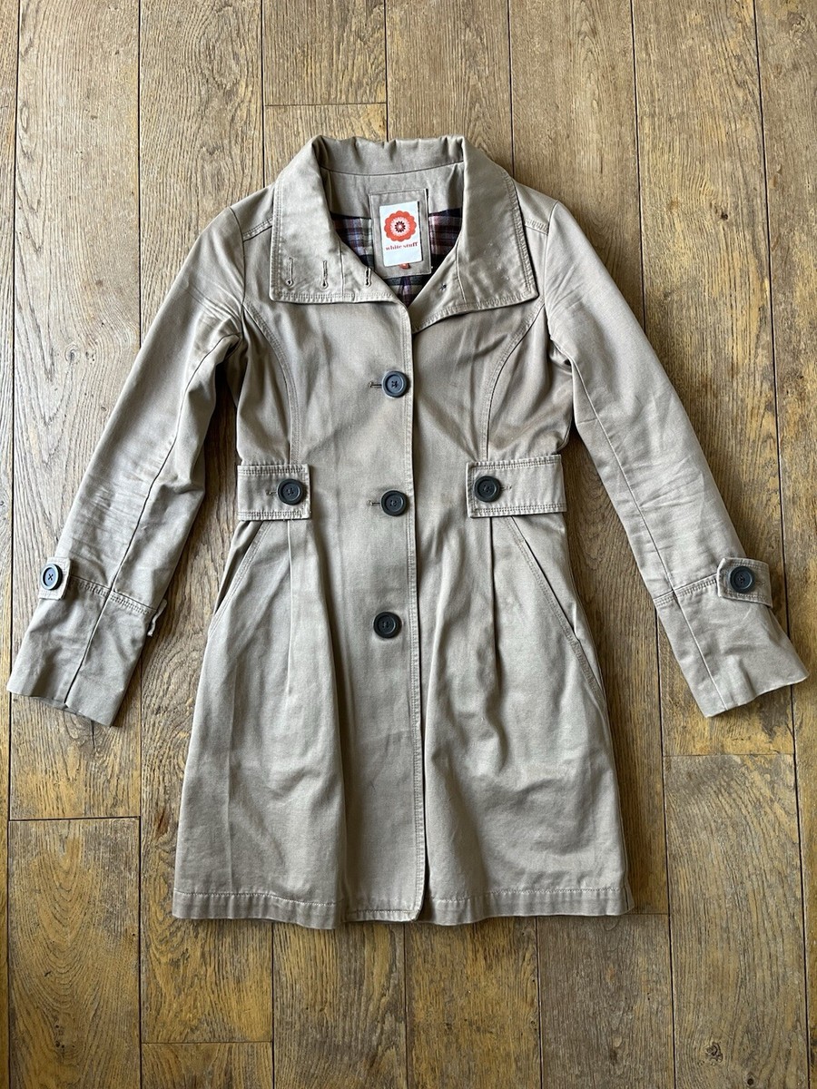 WHITE STUFF Trench Coat Rain Coat Mac BEIGE Plaid Lining UK