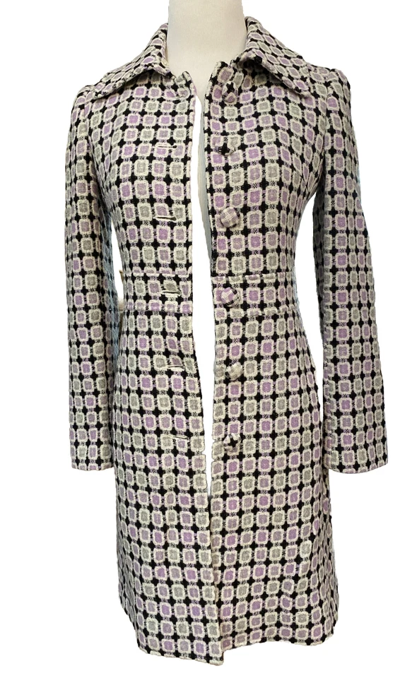 Chaquetón largo Marciano lavanda negro gris a cuadros mezcla de lana talla XS Foto 3 de 4