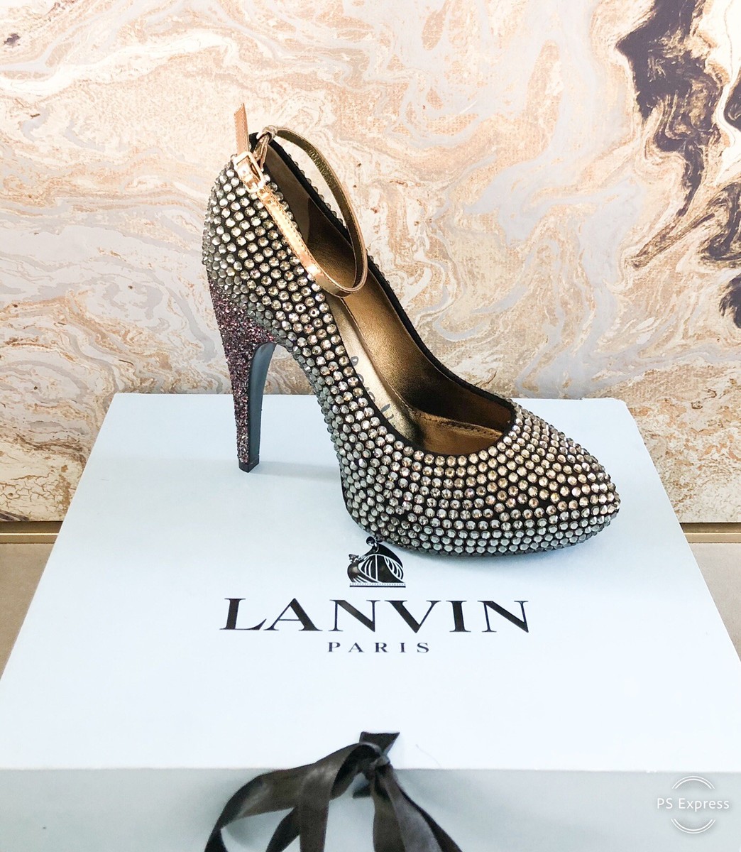 Lanvin Black Crystal Embellished Ankle Strap Platform Pump | eBay
