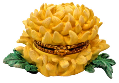 Chrysanthemum Flower Trinket Box Yellow Floral Garden Resin Hinged top