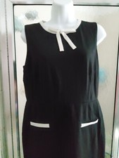 TALBOTS  PONTE KNIT DRESS-SIZE 6-BLACK/WHITE TRIM-BACK ZIP-SLEEVELESS-ROUND NECK