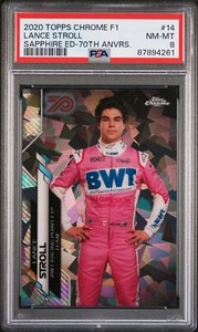 Lance Stroll 2020 Topps Chrome F1 Sapphire 70th Anniversary Rookie /70 #14 PSA 8