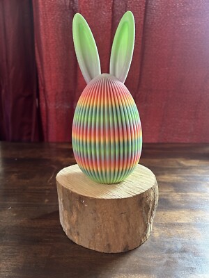 3D Printed Rainbow Bunny Egg with Ears   Fun Easter or Spring Decor Gift