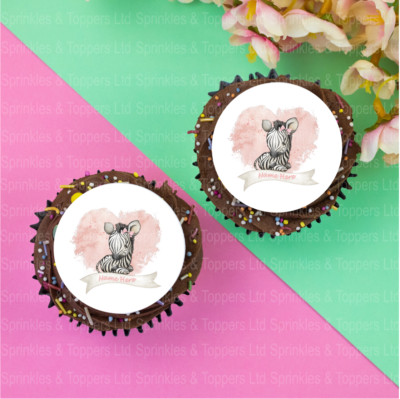 12 x 2''/5cm Personalisierte Baby Zebra mit Rosa Herz Cupcake Topper