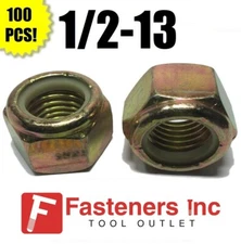 (Qty 100) 1/2-13 Grade 8 Nylon Insert Lock Nuts Nylock Yellow Zinc Plated