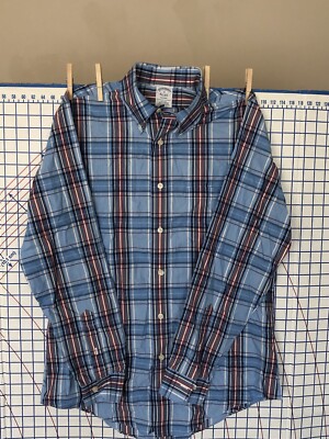 BROOKS BROTHERS Regent Navy Check Long Sleeve Cotton Button Down Shirt Sz M