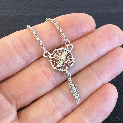 Vintage Black Hills Gold Sterling silver and 10K Dream catcher necklace pendant