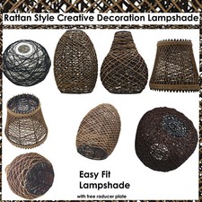 Ceiling Light Shade Rattan Wicker Brown/Black Vintage Lampshade For Pendant Lamp