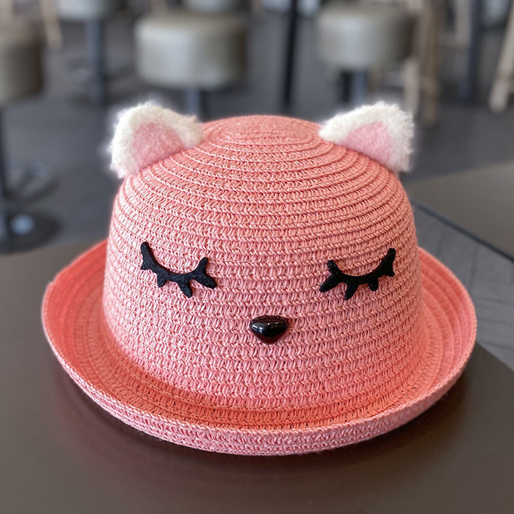 Baby Girl Cute Cat Ears Straw Hat Summer Holiday Beach Sun Hat for