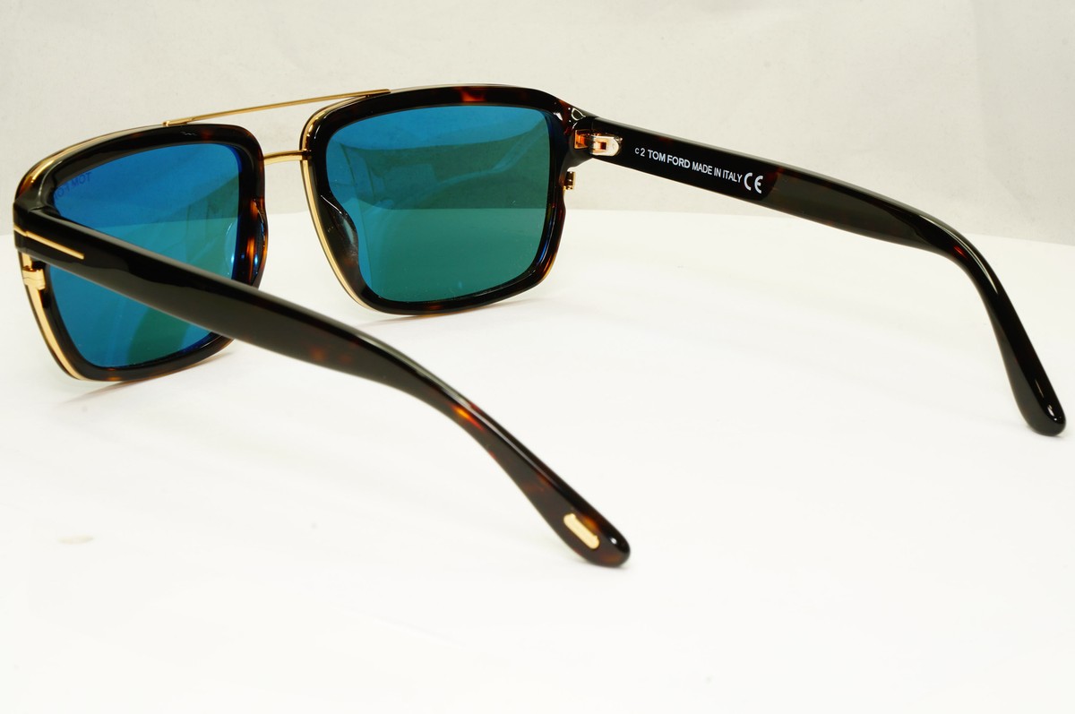 Authentic Tom Ford Mens Gold Square Brown Green Sunglasses Anders