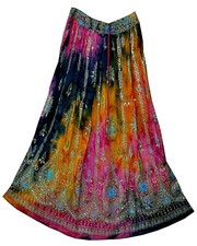 Plus Size XL To 2X Indian Sequin Work Floral Boho Long Maxi Skirt For women Vtg