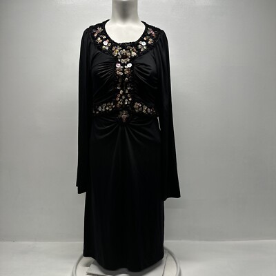 Sue Wong Dress Shift Midi Beaded Buttons Long Sleeve Jersey Black Size L Large | eBay Sue Wong Dress Shift Midi Beaded Buttons Long Sleeve Jersey Black Size L Large | eBay