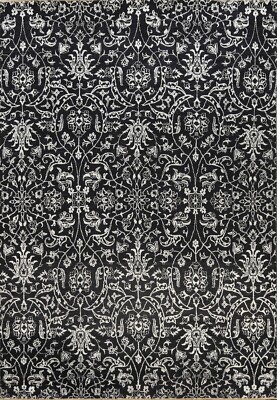 Floral Black/ Silver Wool / Silk Versace Hand-knotted Oriental Area Rug 8x10 ft