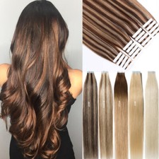 12"-24" Tape In Real Human Hair Extensions Long Straight Hair Highlight Color US