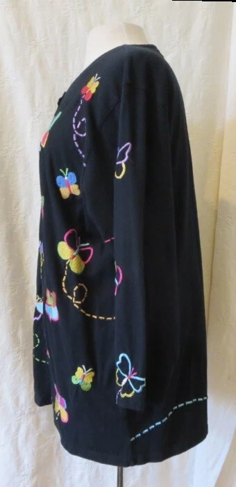 MICHAEL SIMON LITE цветочный вышитый черный кардиган куртка женщин XL - Изображение 2 из 4