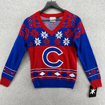 Chicago Cubs Sweater Women's Size Small Blue Red Ugly Christmas Knit NWT  KLEW