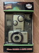 Vintage Sakar Sports 35 mm Film Camera And AM/FM Radio  Earphone, Arm Band NOS