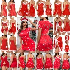XMAS Sexy Christmas Lingerie Womens Red Santa Babydoll Dress Sleepwear Underwear