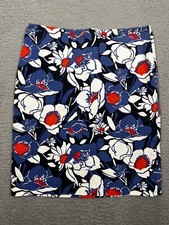 Talbots Red White Blue Floral Pencil Skirt Cotton Spandex Lined Size 4