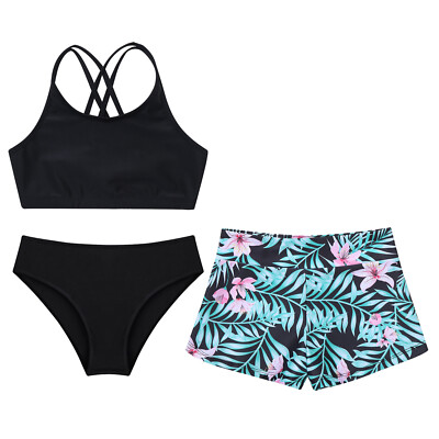 Freebily Mädchen Bikini Tankini Set – Sport Crop Top & Shorts, Für Strand, Schwimmen & Fitness