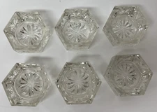 VTG (6) Crystal Glass Open Salt Cellar 1.5" Faceted Hexagon Starburst