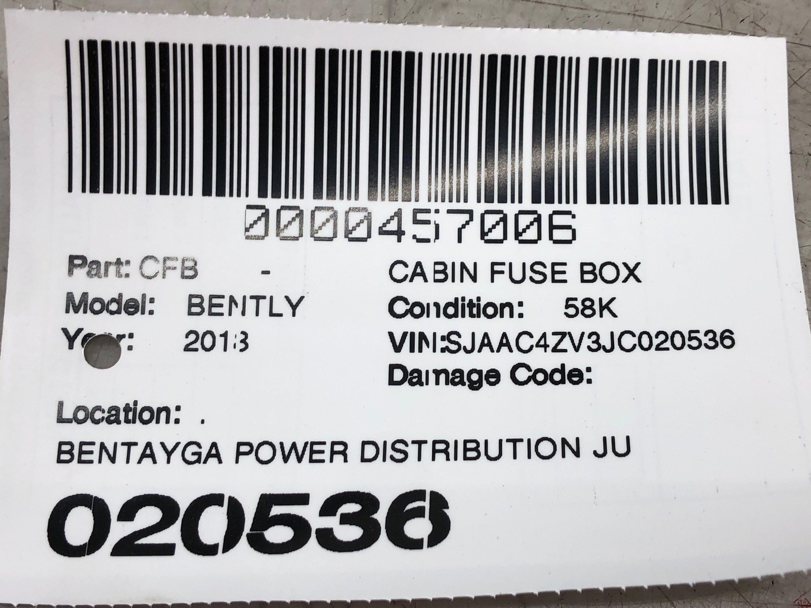 2016-2020 BENTLEY BENTATGA OEM POWER DISTRIBUTION JUNCTION FUSE BOX 4M0937517H